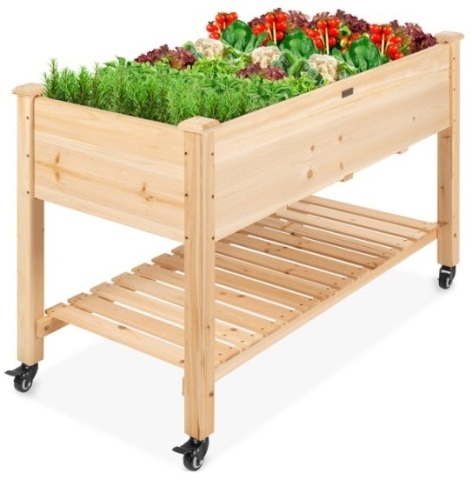 Mobile Raised Garden Bed Elevated Wood Planter w/ Wheels, Storage Shelf - Lot 221