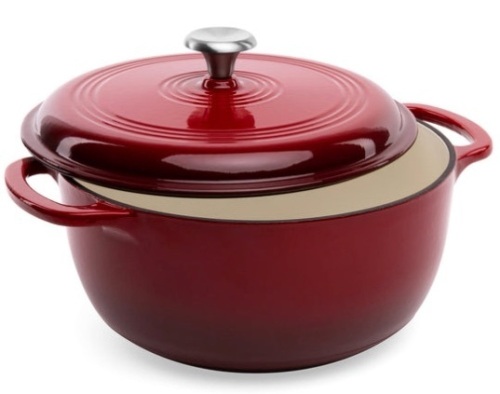 6qt Non-Stick Enamel Cast-Iron Dutch Oven Kitchen Cookware w/ Side Handles, Deep Red - Lot 225