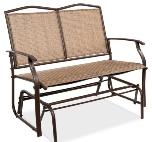 2-Person Patio Loveseat Swing Glider, Bench Rocker w/ Armrests, Brown - Lot 226
