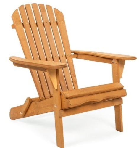Folding Wooden Adirondack Chair Accent Furniture w/ Natural Finish - Brown - Lot 231