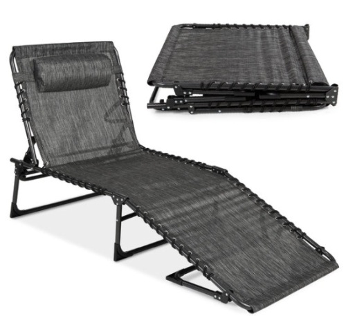 Portable Patio Chaise Lounge Chair Outdoor Recliner w/ Pillow, Gray - Lot 239