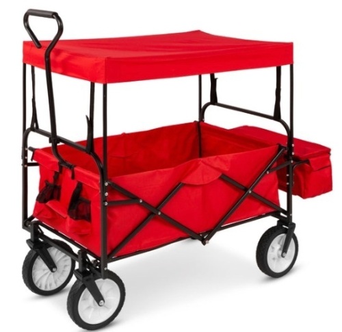 Utility Wagon Cart w/ Folding Design, 2 Cup Holders, Removable Canopy, Red - Lot 240