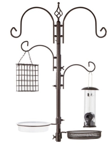 4-Hook Bird Feeding Station, Steel Feeder Stand w/ 2 Bird Feeders - 91in, Bronze - Lot 247
