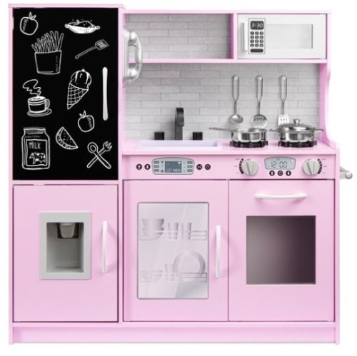 Pretend Play Kitchen Wooden Toy Set for Kids with 11 Accessories, Pink  - Lot 258