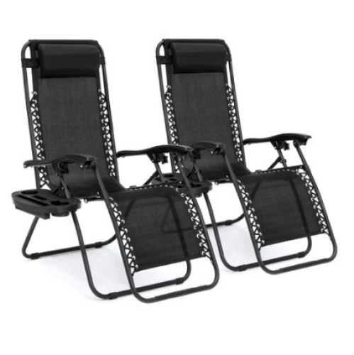 Set of 2 Adjustable Zero Gravity Patio Chair Recliners, Black - Lot 516