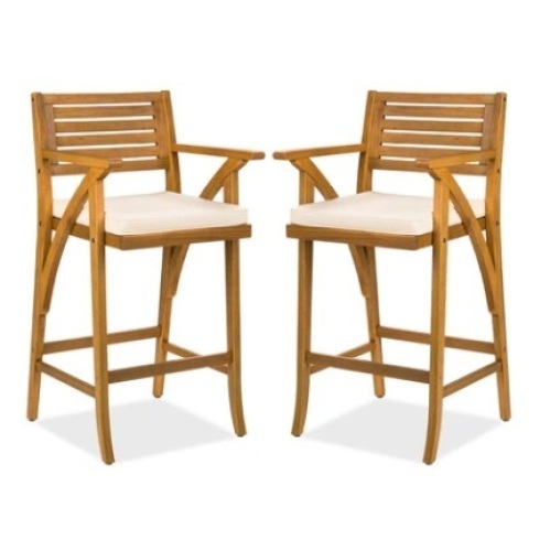 Set of 2 Outdoor Acacia Wood Bar Stools - Lot 534