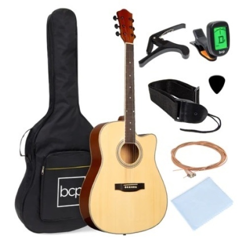 Full Size Beginner Acoustic Guitar Set, 41in, Natural - Lot 538