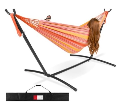 2-Person Brazilian-Style Double Hammock w/ Carrying Bag and Steel Stand, Sunset - Lot 294