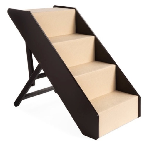 Foldable Adjustable, Non-Slip Wide Wooden Carpeted Pet Step Stairs, 4 Steps - Lot 354