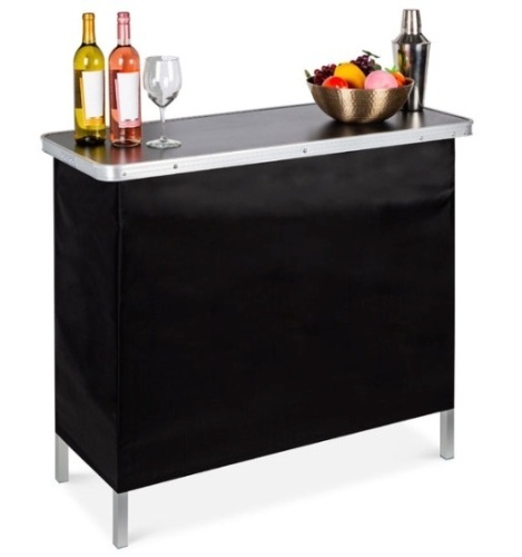 Portable Pop-Up Bar Table w/ Carrying Case, Removable Skirt - Lot 365