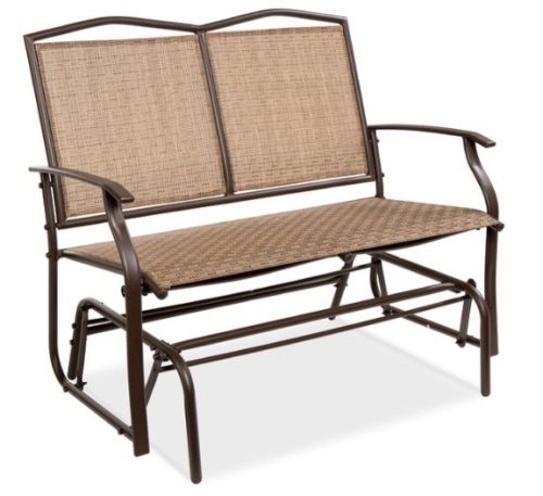 2-Person Patio Loveseat Swing Glider, Bench Rocker w/ Armrests, Brown - Lot 367