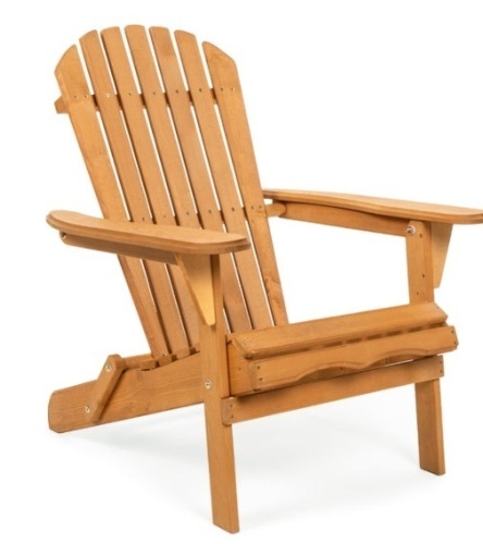 Folding Wooden Adirondack Chair Accent Furniture w/ Natural Finish - Brown - Lot 377