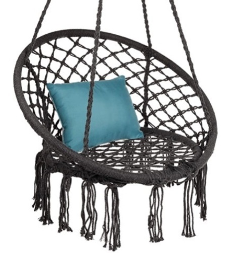Best Choice Products Handwoven Cotton Macramé Hammock Hanging Chair Swing for Indoor & Outdoor Use w/Backrest, Fringe Tassels, 265 Pound Capacity - Black - Lot 378