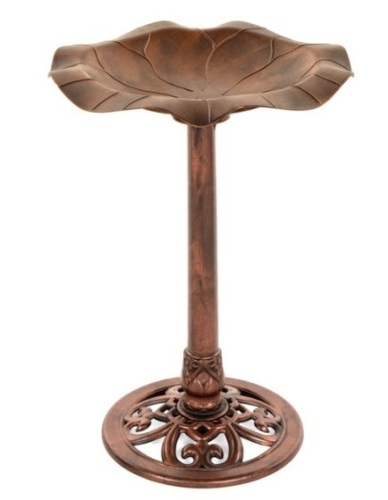 Lily Leaf Pedestal Bird Bath Decoration Accent w/ Floral Accents, Copper - Lot 379