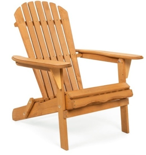Folding Wooden Adirondack Chair Accent Furniture w/ Natural Finish - Brown - Lot 382