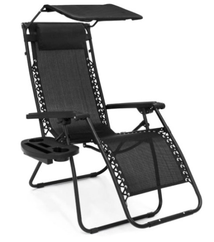 Folding Zero Gravity Recliner Patio Lounge Chair w/ Canopy, Side Tray, Black - Lot 292