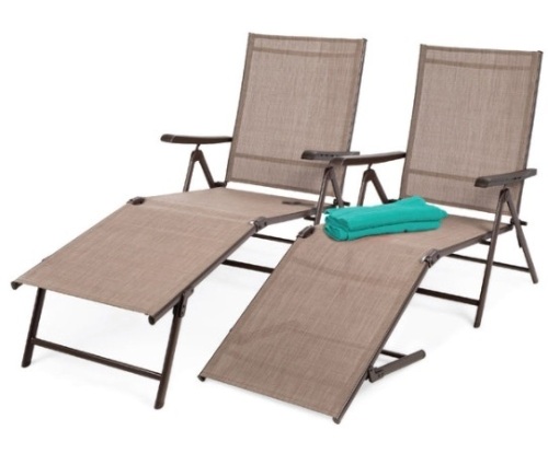 Set of 2 Outdoor Patio Chaise Recliner Lounge Chairs w/ Rust-Resistant Frame, Brown - Lot 384