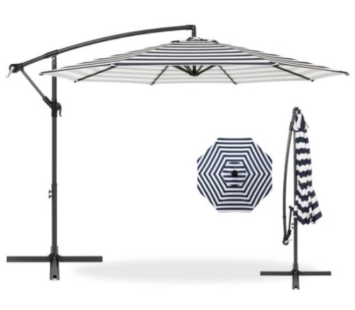 Offset Hanging Patio Umbrella - 10ft, Navy Stripe - Lot 387