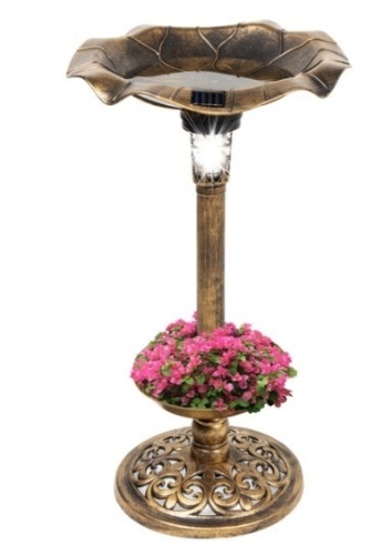 Solar Lighted Bird Bath w/ Planter, Bronze - Lot 401