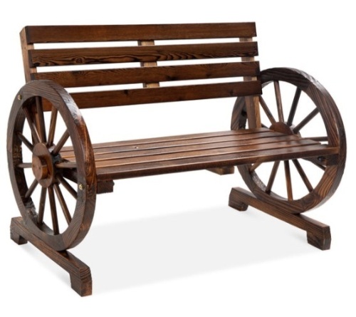 2-Person Rustic Wooden Wagon Wheel Bench w/ Slatted Seat and Backrest - Lot 402
