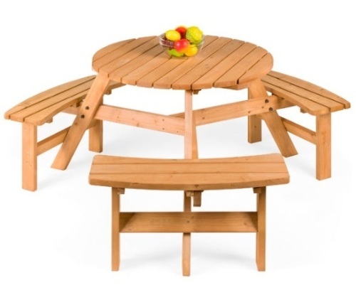 6-Person Circular Wooden Picnic Table w/ Benches - Lot 405