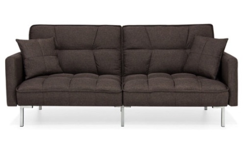 Convertible Linen Tufted Futon w/ 2 Plush Pillows, Split-Back Design, Brown - Lot 408