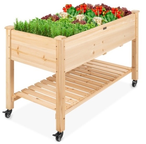 Mobile Raised Garden Bed Elevated Wood Planter w/ Wheels, Storage Shelf - Lot 421