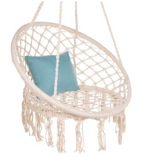 Cotton Macrame Hammock Hanging Chair Swing, Handwoven w/ Backrest, Beige - Lot 427