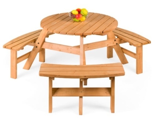 6-Person Circular Wooden Picnic Table w/ Benches - Lot 429