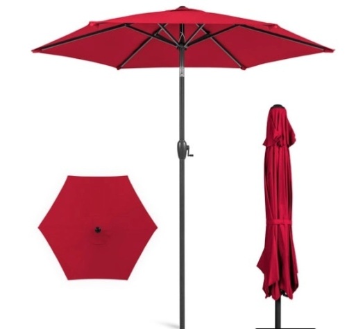 Outdoor Market Patio Umbrella w/ Push Button Tilt, Crank Lift - 7.5ft, Red - Lot 435