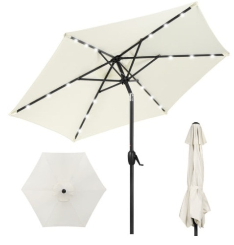 Outdoor Solar Patio Umbrella w/ Push Button Tilt, Crank Lift - 7.5ft, Cream - Lot 436