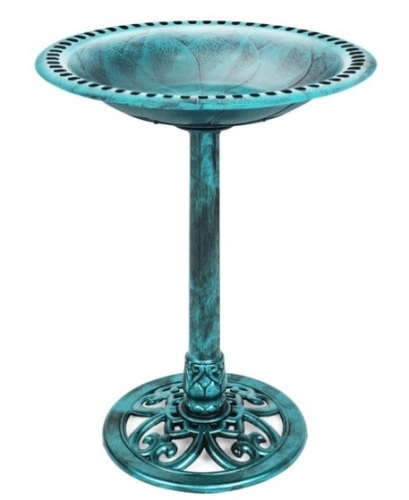 Vintage Outdoor Garden Bird Bath w/ Fleur-de-Lis Accents, Green - Lot 437
