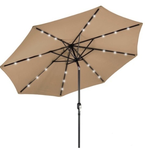 Solar LED Lighted Patio Umbrella w/ Tilt Adjustment, UV-Resistance - 10ft, Tan - Lot 438
