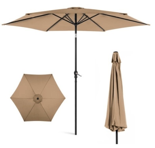Outdoor Steel Market Patio Umbrella Decoration w/ Tilt, Crank Lift - 10ft, Tan - Lot 439