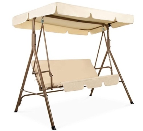Best Choice Products 3-Person Outdoor Patio Swing Chair, Hanging Glider Porch Bench for Garden, Poolside, Backyard w/Convertible Canopy, Adjustable Shade, Removable Cushions - Beige - Lot 446