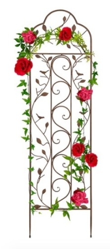 Iron Arched Garden Trellis Fence Panel w/ Branches, Birds - 60x15in - Lot 449