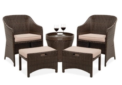 5-Piece Outdoor Wicker Bistro Set w/ Side Storage Table, No Assembly, Brown - Lot 456