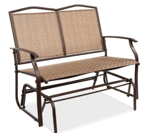 2-Person Patio Loveseat Swing Glider, Bench Rocker w/ Armrests, Brown - Lot 462