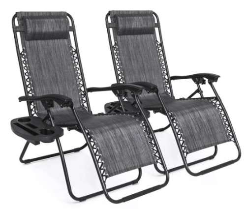 Set of 2 Adjustable Zero Gravity Patio Chair Recliners w/ Cup Holders, Gray - Lot 475