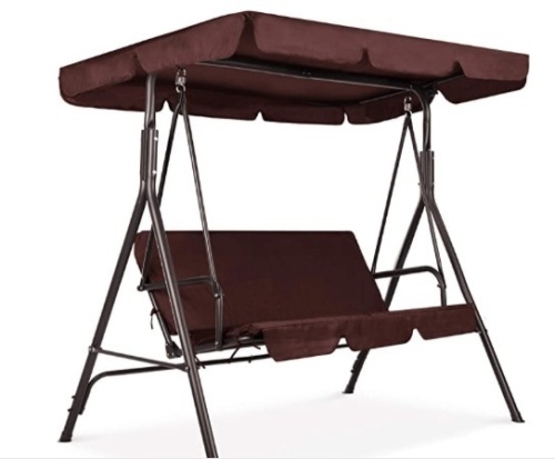 Best Choice Products 3-Person Outdoor Patio Swing Chair, Hanging Glider Porch Bench for Garden, Poolside, Backyard w/Convertible Canopy, Adjustable Shade, Removable Cushions - Brown - Lot 476