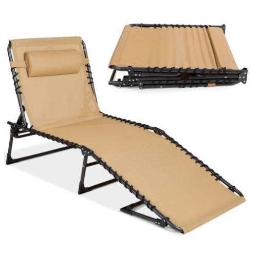 Portable Patio Chaise Lounge Chair Outdoor Recliner w/ Pillow, Black - Lot 477
