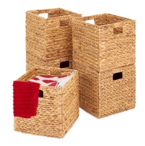 Set of 5 Collapsible Hyacinth Storage Baskets,12x12in, Natural - Lot 455