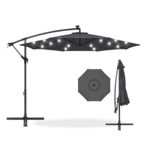 Solar LED Offset Hanging Patio Umbrella, 10ft, Gray - Lot 492