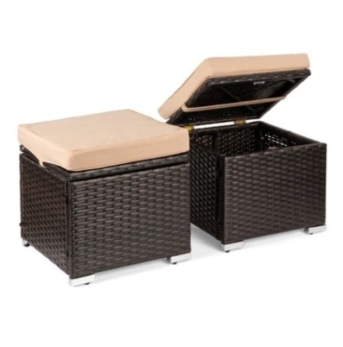 Set of 2 Wicker Ottomans, Brown/Beige - Lot 550