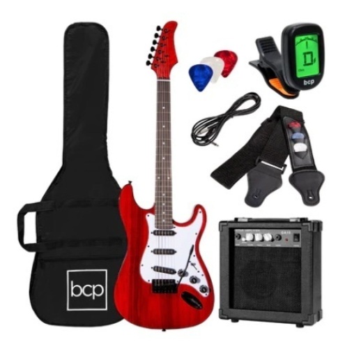 Beginner Electric Guitar Kit, 39in, Cherry Red - Lot 552