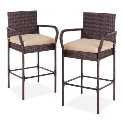 Set of 2 Indoor Outdoor Wicker Bar Stools, Brown - Lot 553