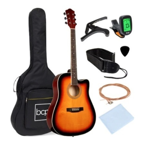 Full Size Beginner Acoustic Guitar Set, 41in, Sunburst - Lot 556