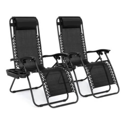 Set of 2 Adjustable Zero Gravity Patio Chair Recliners, Black - Lot 563