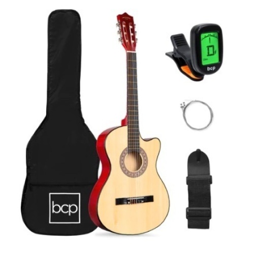 Beginner Acoustic Cutaway Guitar Set, 38in, Natural - Lot 569