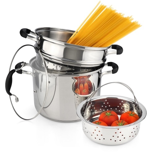 AVACRAFT 18/10 Stainless Steel, 4 Piece Pasta Pot With Pasta Pot Insert, And Steamer Basket With Glass Lid, 7 Quart - Appears New  - Lot 521